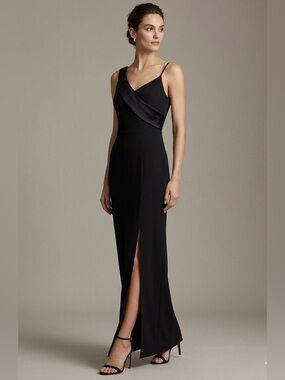 Lauren Ralph Lauren Asymmetrical Black Satin Drape Formal Evening Gown Size 0